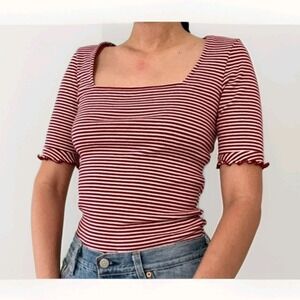 Anthropologie The Fifth Label Red/White Striped Square Neck T-shirt Size Small
